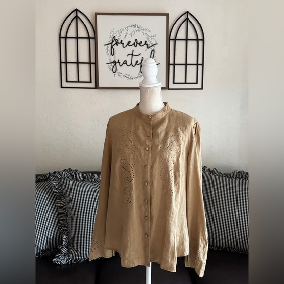 Lauren Ralph Lauren 100% Linen Tunic Blouse Size 1X Eyelet Details Coastal Beach - Picture 13 of 15